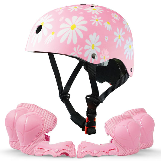 KAYMAN 2L Motivational Water Bottle with Lockable Lid Kids Bike Helmet age 3 to 12, Adjustable Safety Gear for Boys and Girls, Suited to Scooter, Cycling, Skateboard & Roller (Daisy)