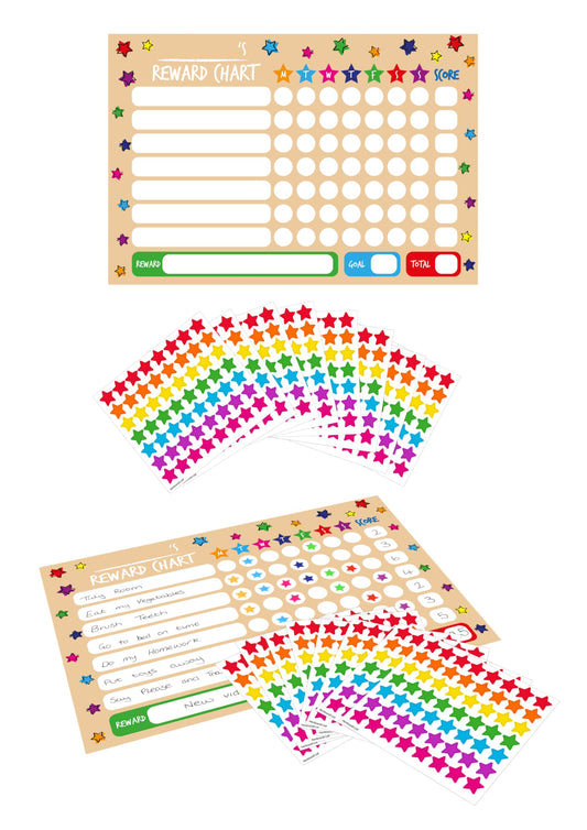 Henbrandt Single Children’s A4 Reward Chart with Colourful Star Stickers